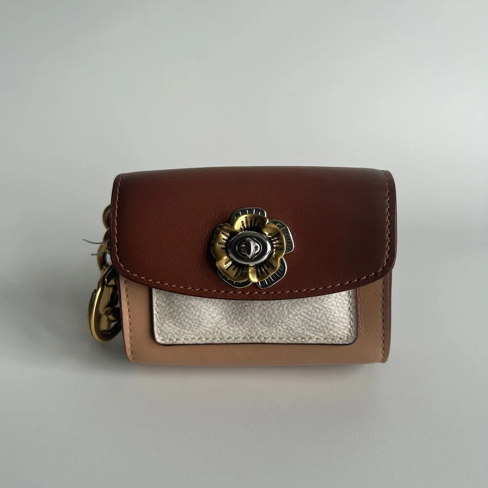 Coach Parker Bag Charm Brown Multi Leather Tea Rose 1636 NWT